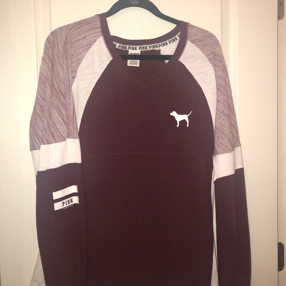 Maroon varsity crew tee!! Brand pink, size Medium